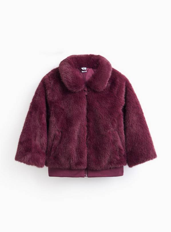 Dark Red Collared Faux Fur Jacket 3-4 years
